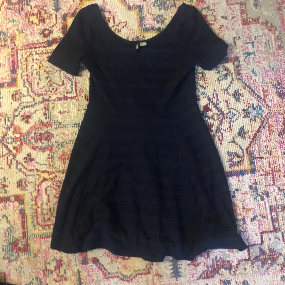 Navy Jacquard Stretchy A-line Dress
